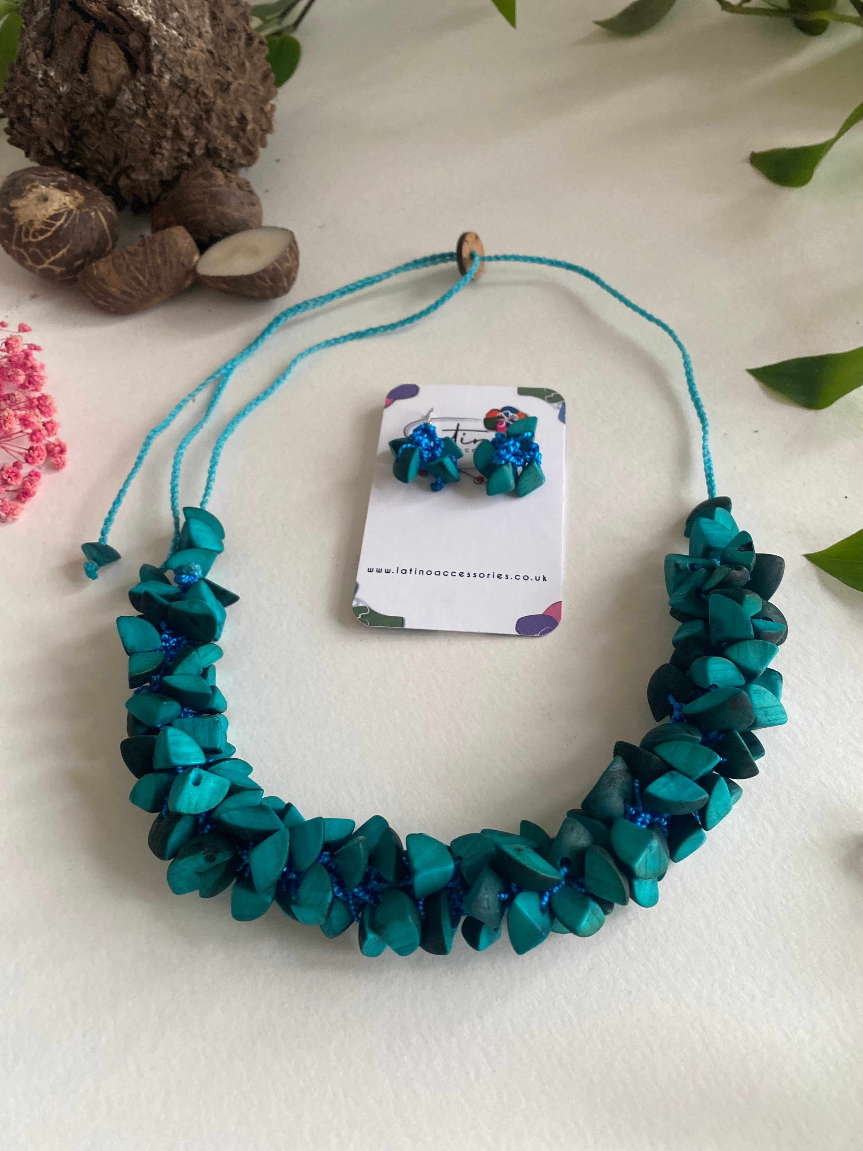 Turquoise tagua seeds necklace